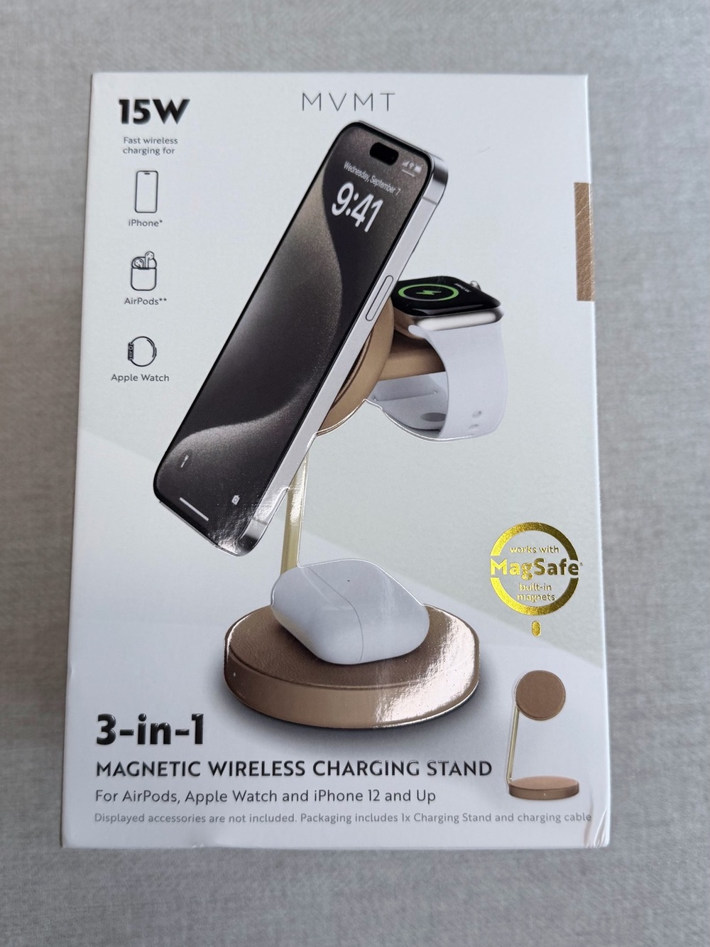 MVMT 3-in-1 Magnetic Charging Stand - Tan & Gold